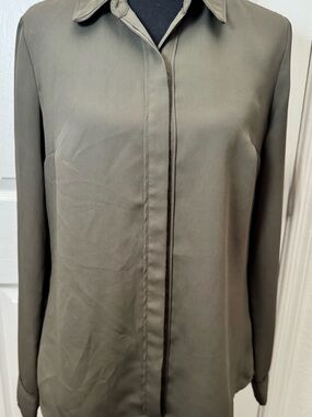 Express Olive Green Hidden-Placket Button Front Blouse